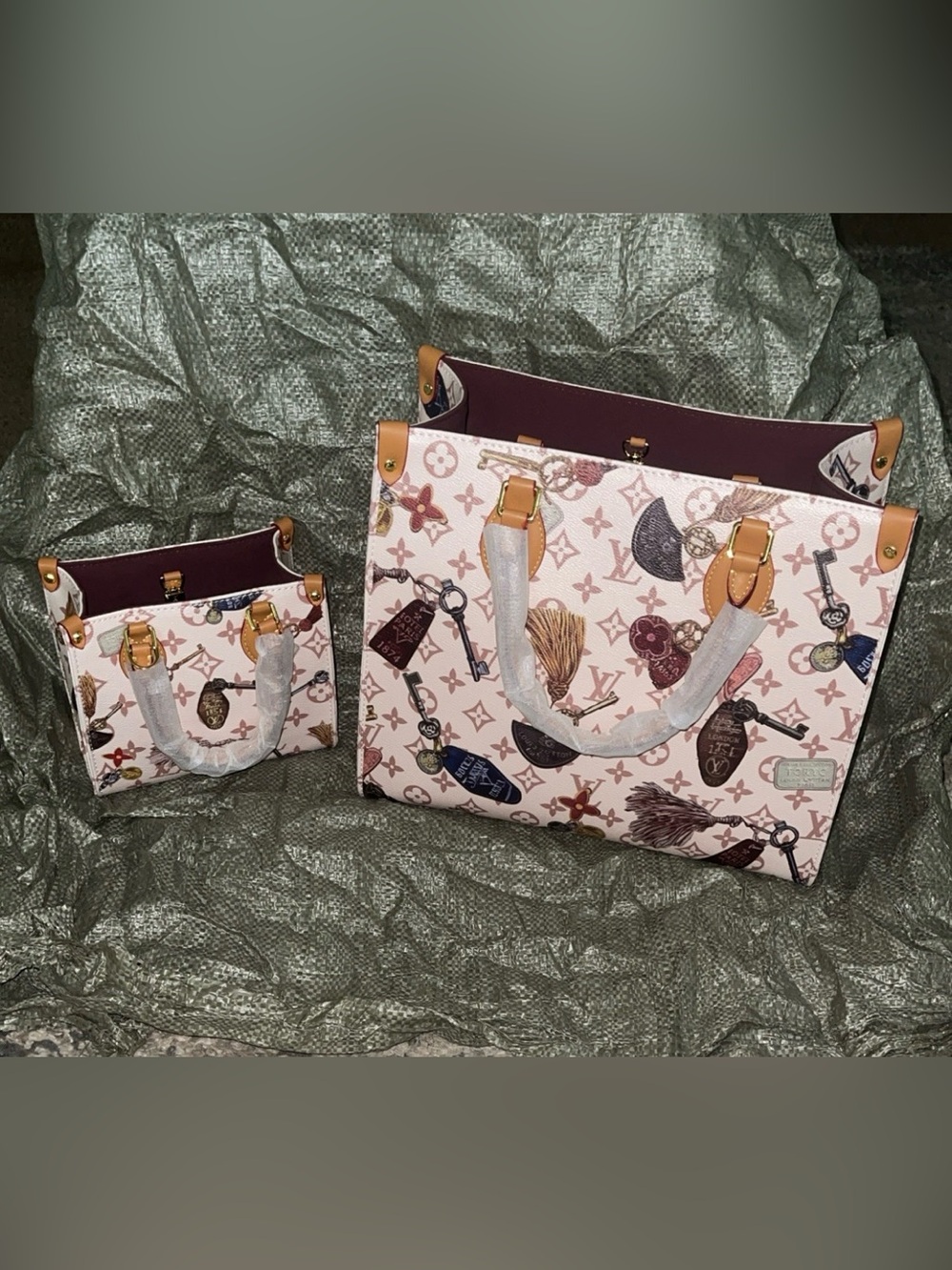LV Mother & Daughter Pink Monogram Canvas Tote with Leather Trim